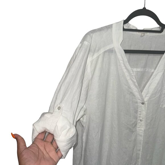 Elieen Fisher 100% Irish Linen Off White Long Sleeve Button Down Blouse Sz L - Picture 2 of 14
